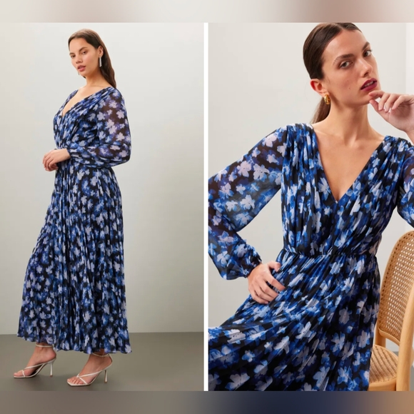 ML Monique Lhullier Melanie Blue Floral Maxi Dress Size 16 Rent The Runway - Picture 3 of 6